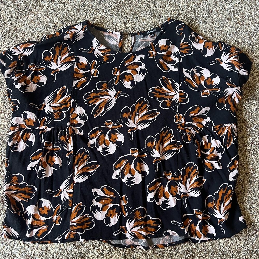 Madewell Black and Orange Floral Blouse